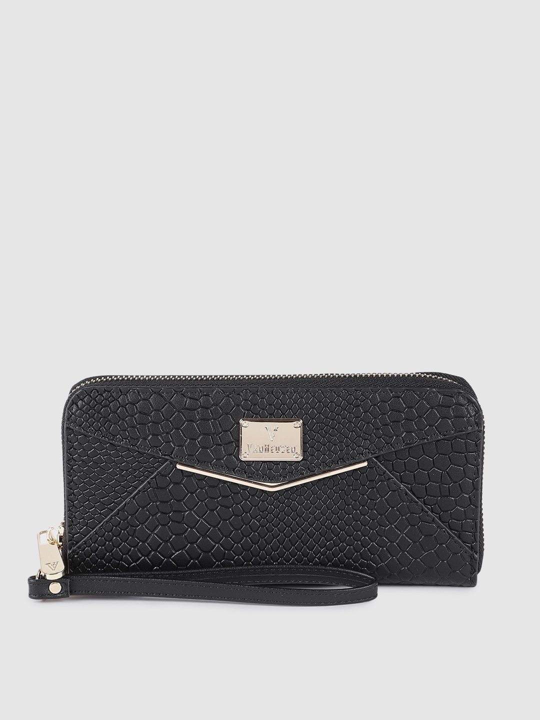 

Van Heusen Women Black Textured Zip Around Wallet