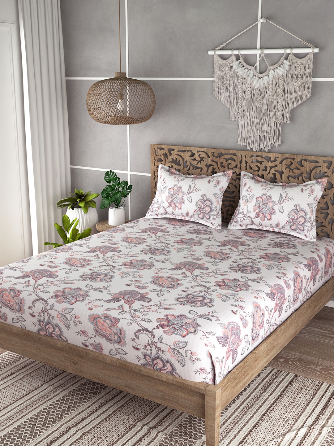 

EverHOME Beige & Black Geometric 210 TC King Bedsheet with 2 Pillow Covers