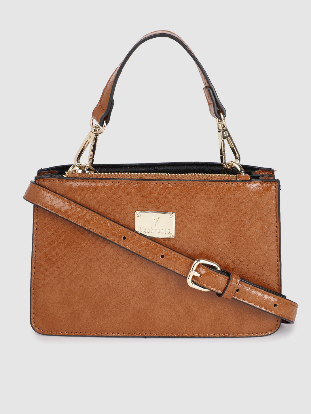 

Van Heusen Brown Animal Textured Structured Handheld Bag