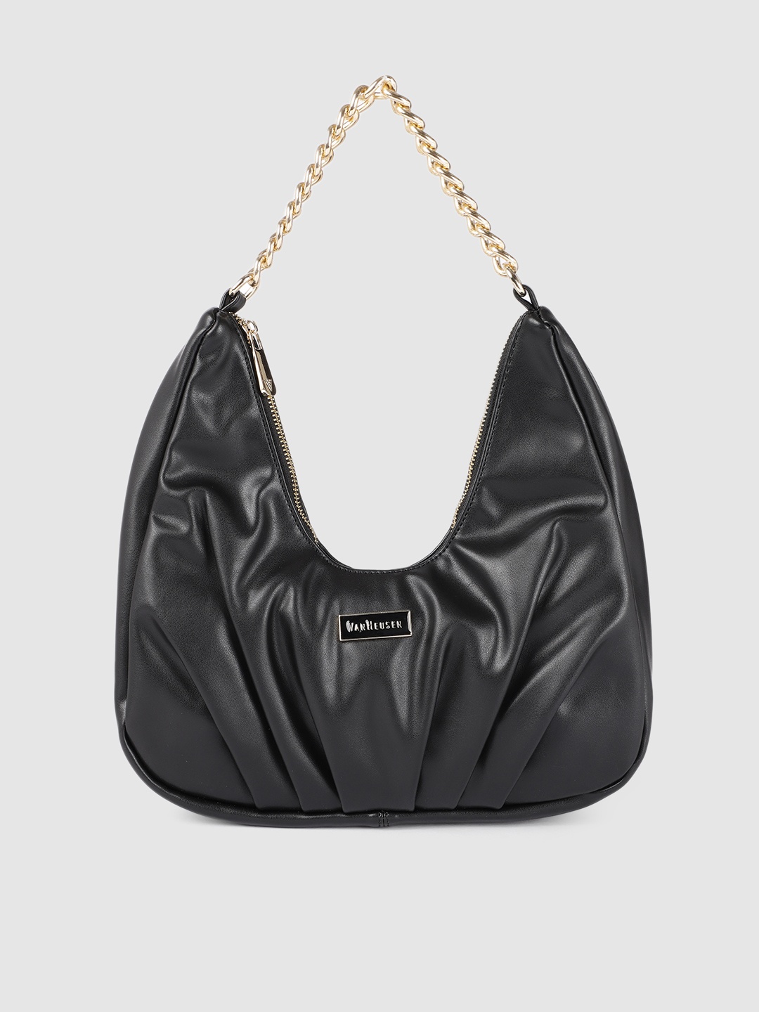 

Van Heusen Black Solid Structured Hobo Bag