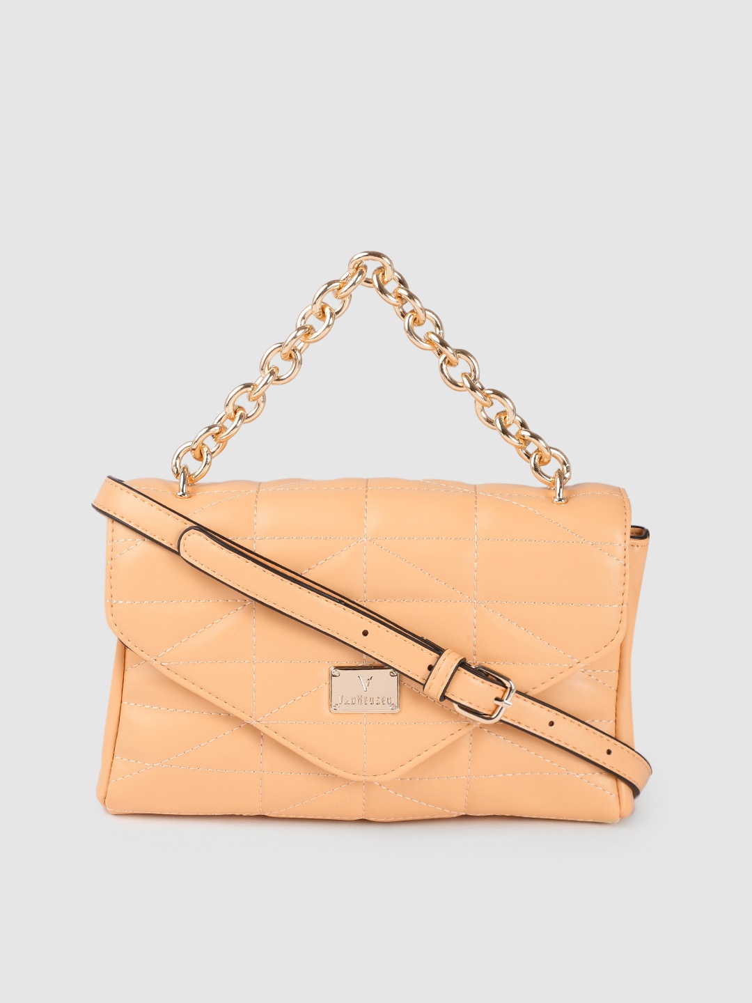

Van Heusen Tan Brown Solid Structured Satchel with Quilted Detail