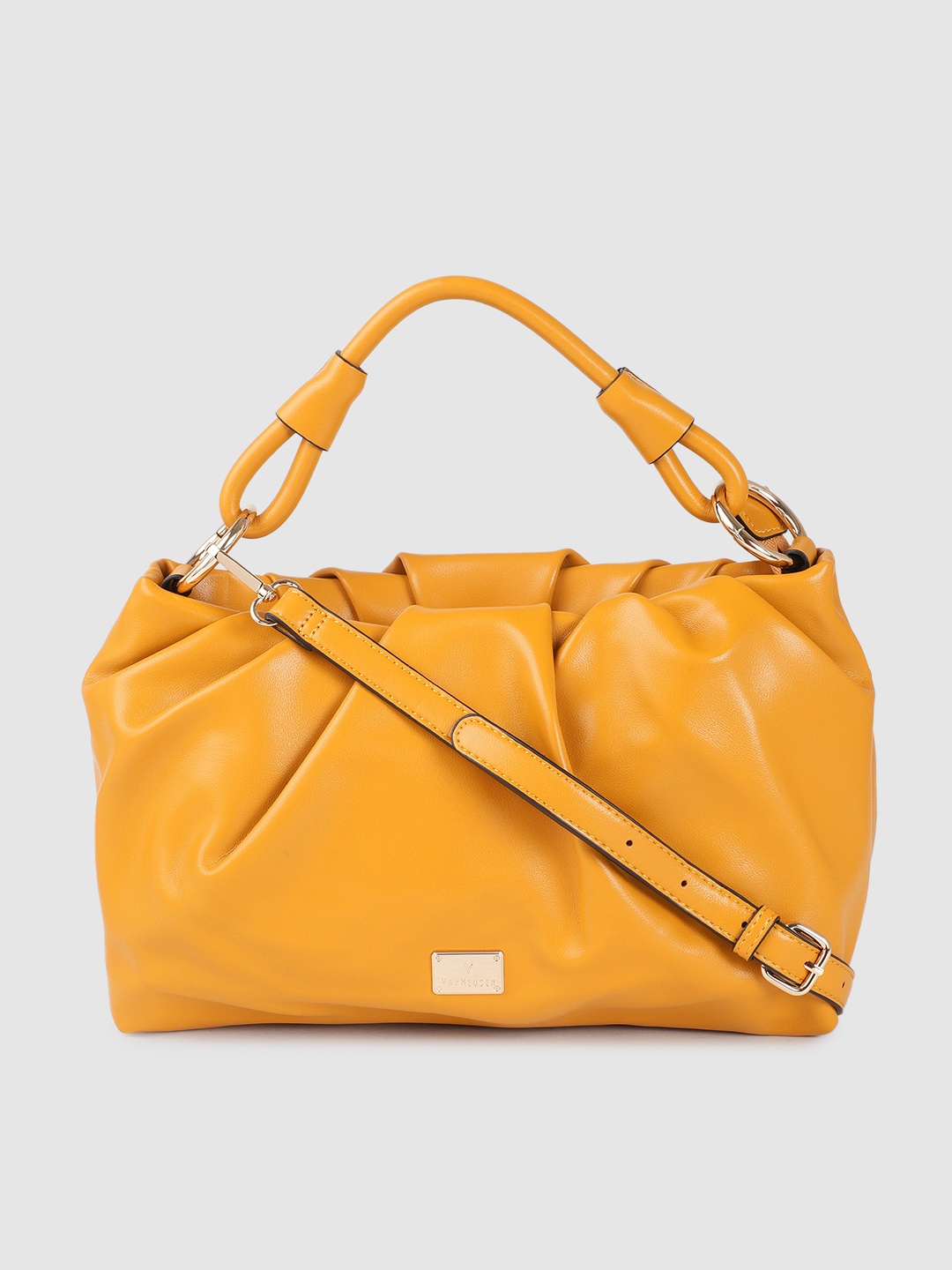 

Van Heusen Mustard Yellow Solid Structured Handheld Bag