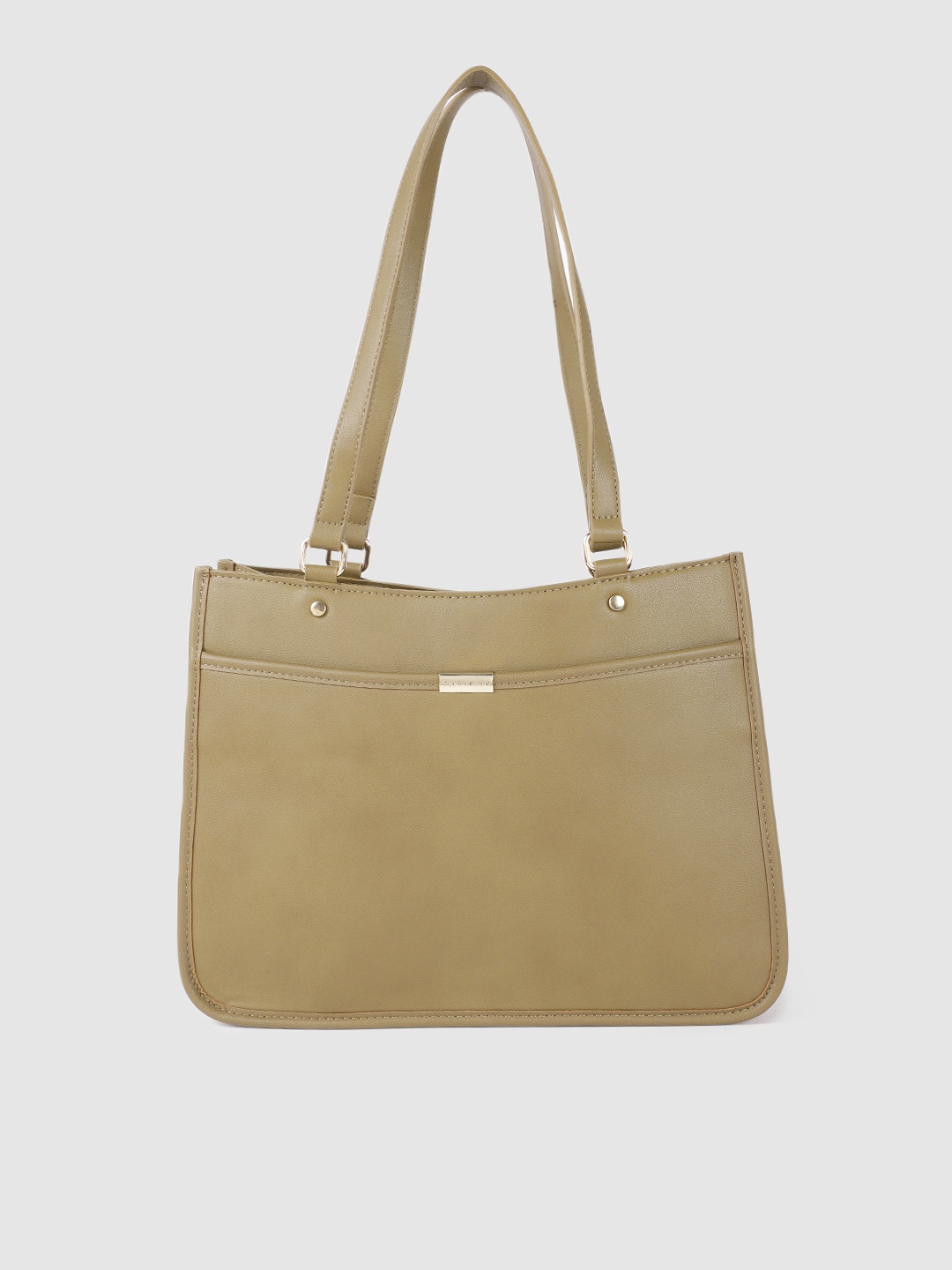 

Van Heusen Olive Green Solid Structured Shoulder Bag