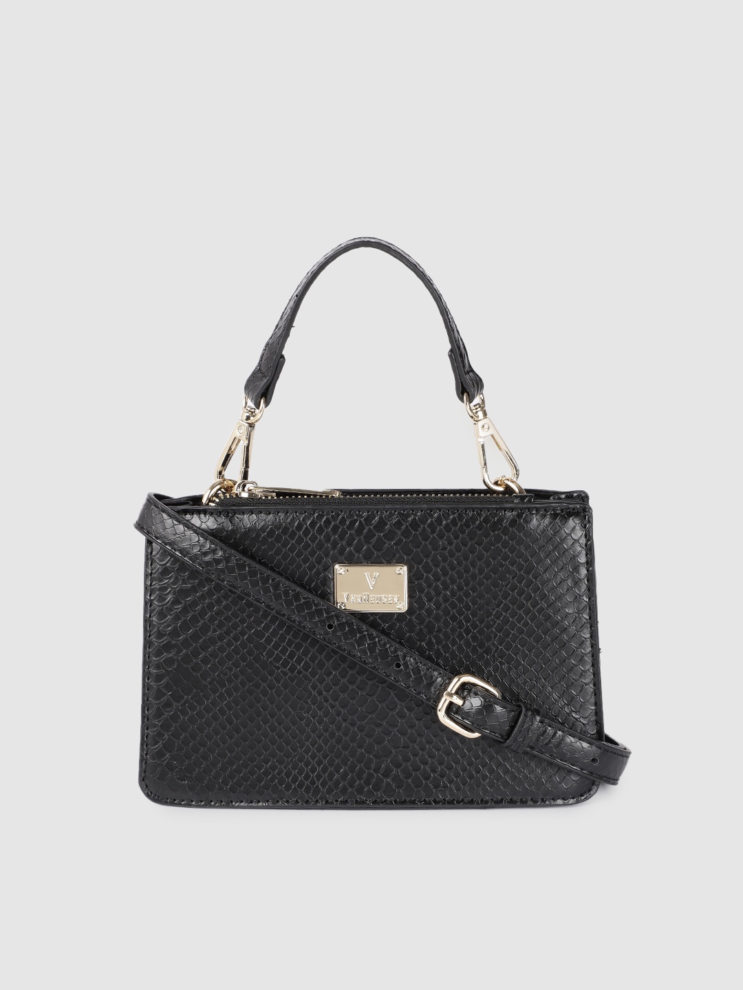 

Van Heusen Black Animal Textured Structured Sling Bag
