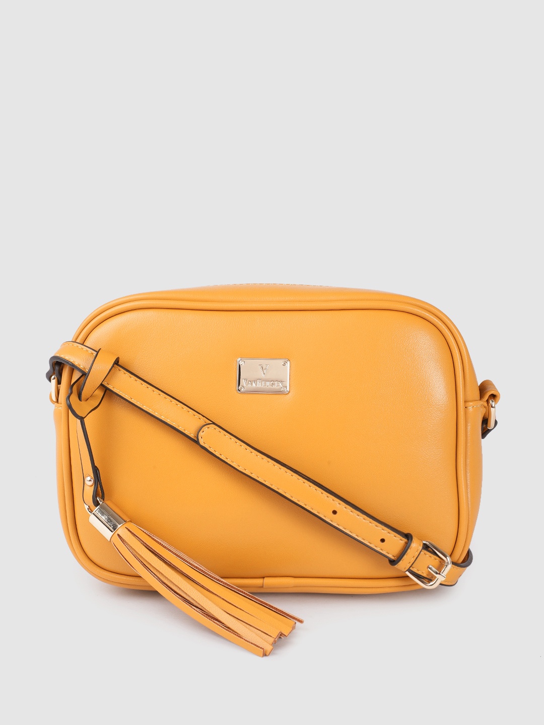 

Van Heusen Mustard Yellow Structured Sling Bag with Tasselled Detail, Camel brown