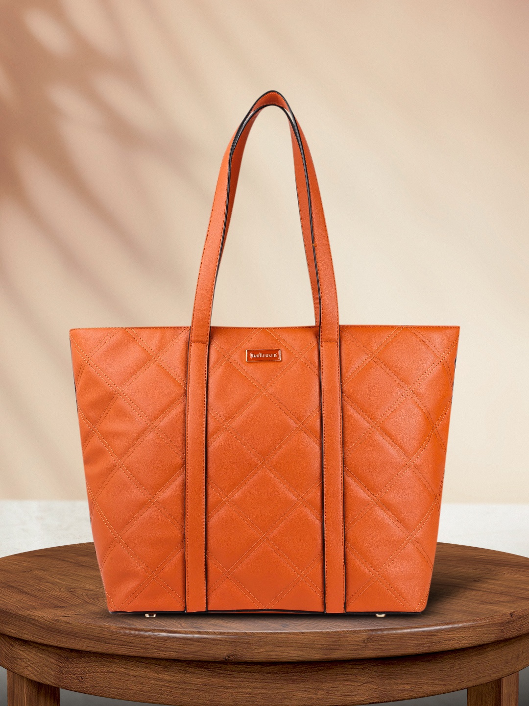 

Van Heusen Rust Orange Oversized Structured Shoulder Bag with Quilted Detail