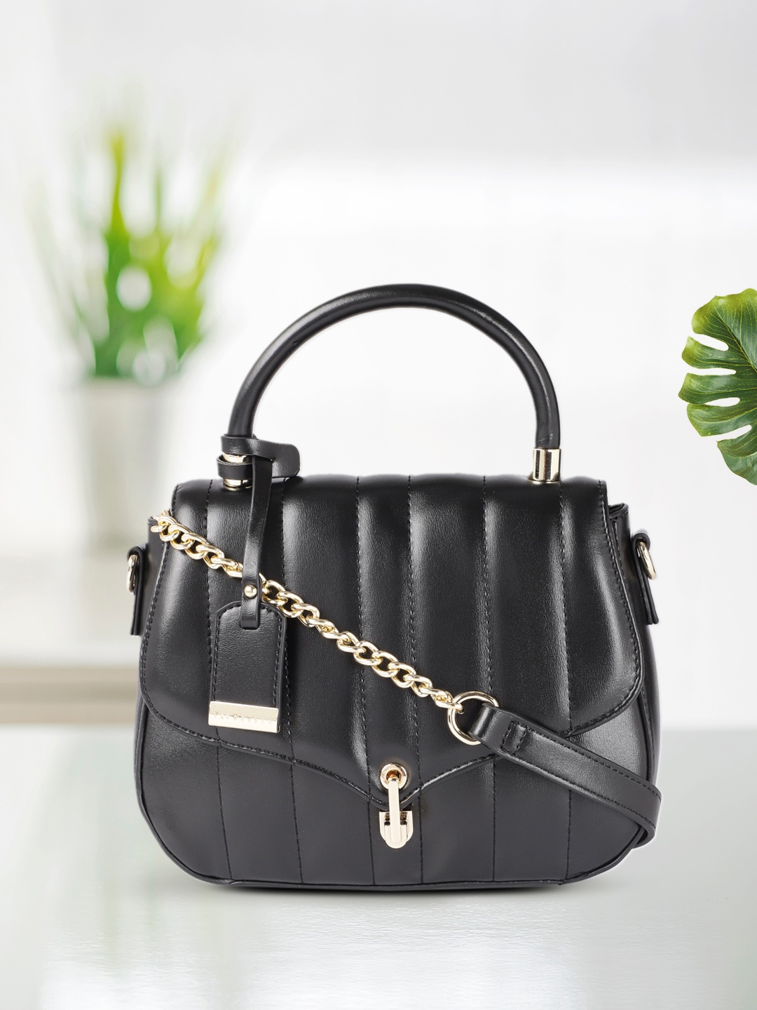

Van Heusen Black Solid Structured Satchel