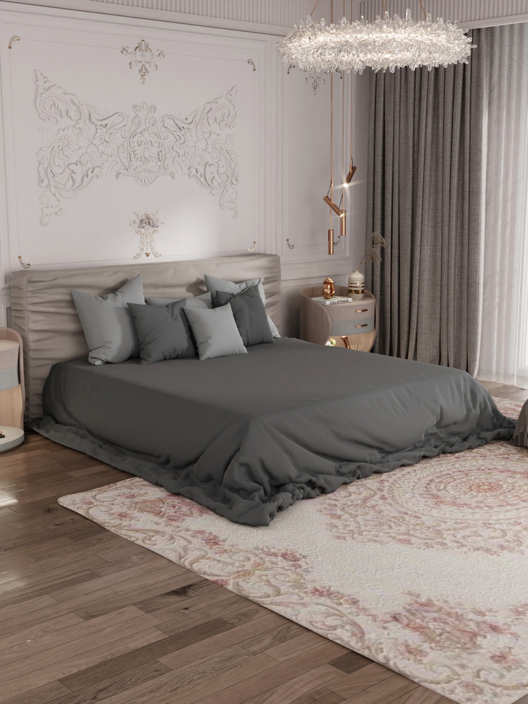 

ROSARA HOME Grey 400 TC Queen Bedsheet with 2 Pillow Covers