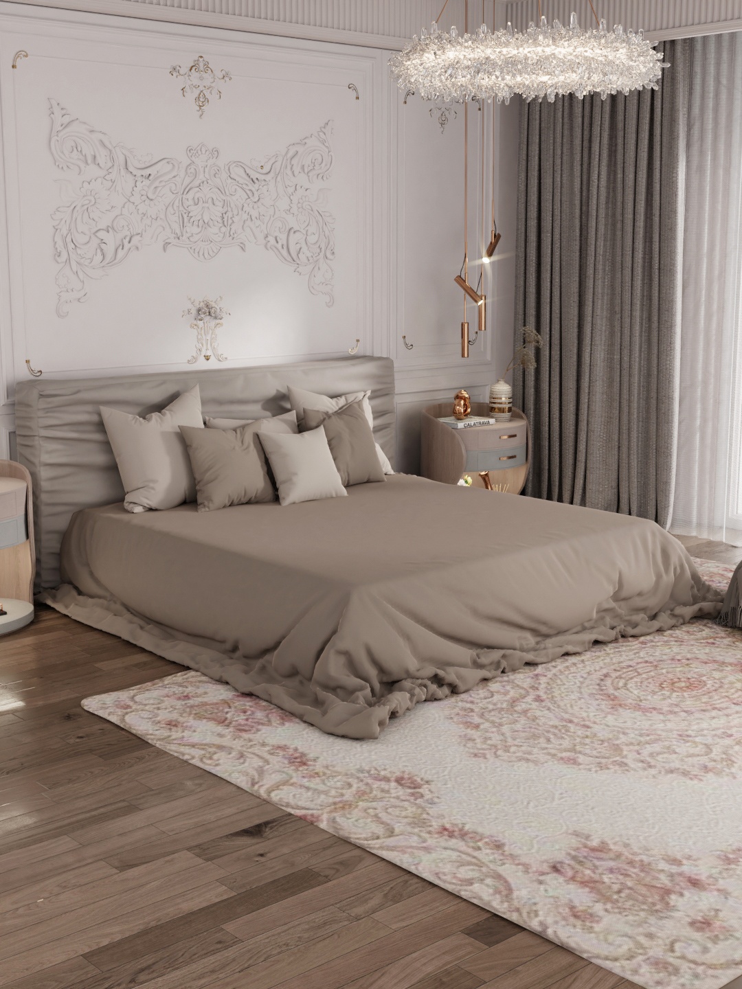 

ROSARA HOME Taupe 400 TC Queen Bedsheet with 2 Pillow Covers