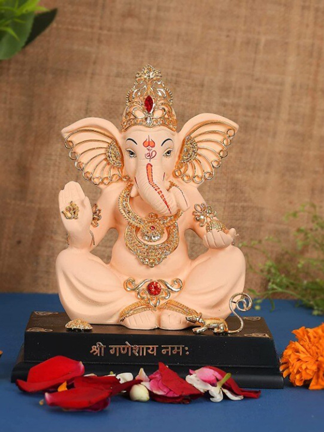 

Perpetual Beige Gold-Plated Ganesha Idol Ganpati Statue For Home Decore Showpiece