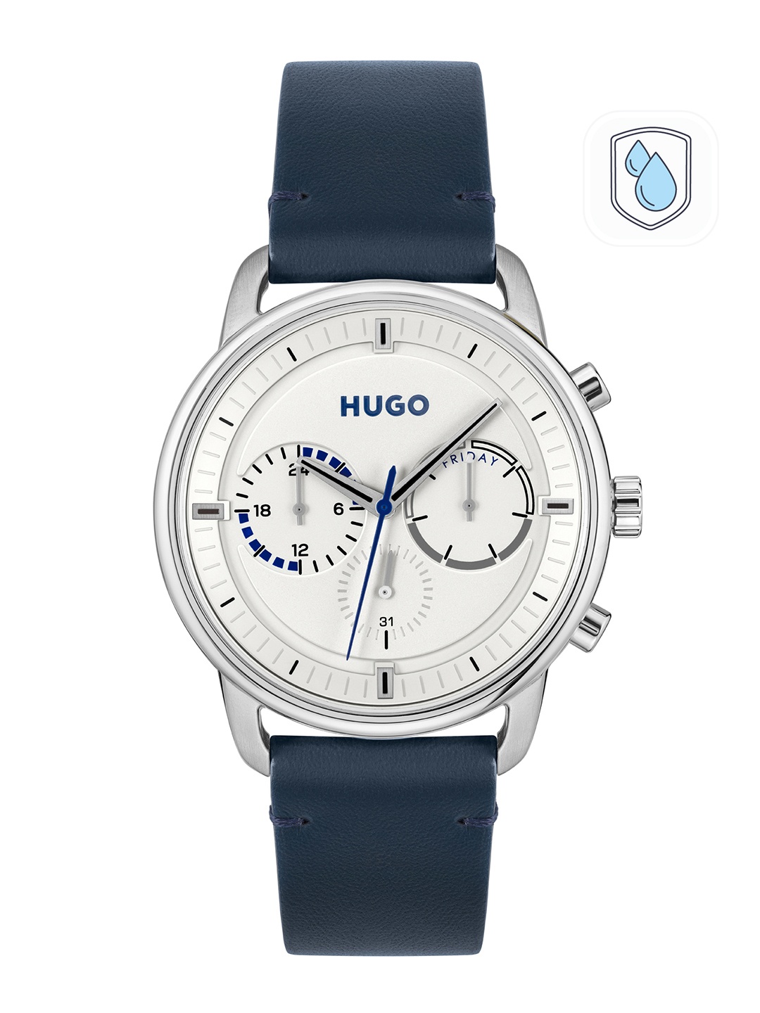 

HUGO Men White Advise Leather Multi Function Analogue Watch 1530233-White