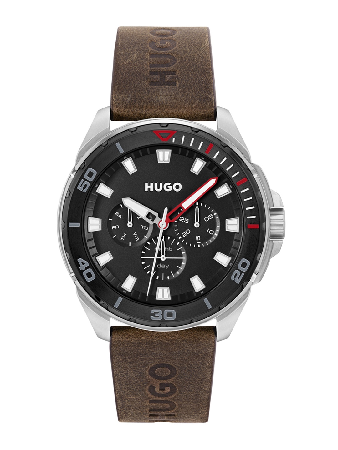 

HUGO Men Black Leather Multi Function Watch 1530285-Black