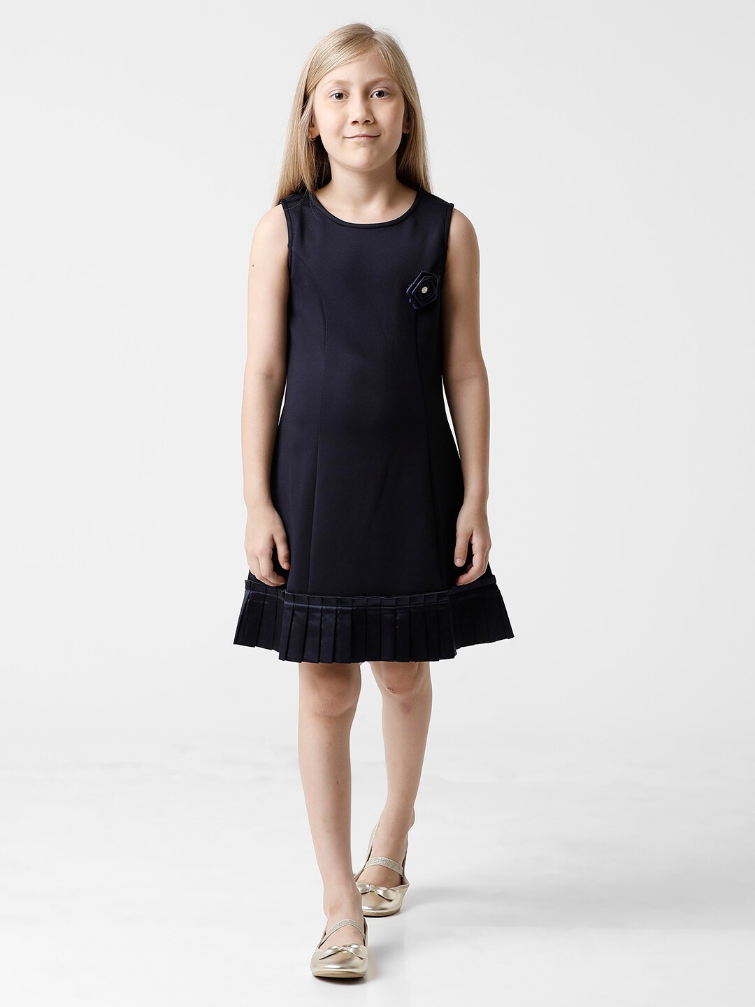 

KATE & OSCAR Girls Navy Blue Round Neck A-Line Dress