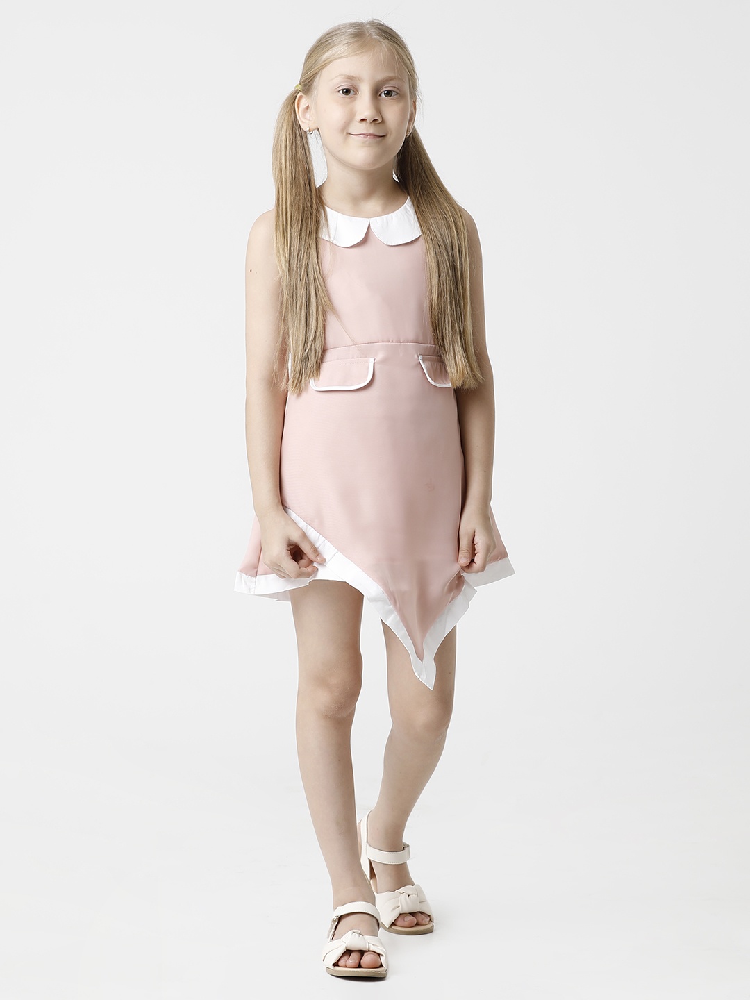 

KATE & OSCAR Girls Pink & White Peter Pan Collar Chiffon A-Line Dress