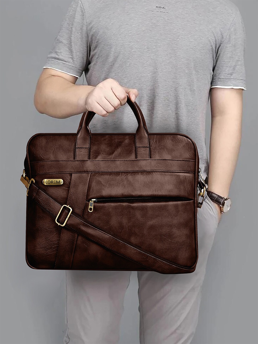 

LOREM Unisex Maroon Textured Faux Leather Laptop Bag