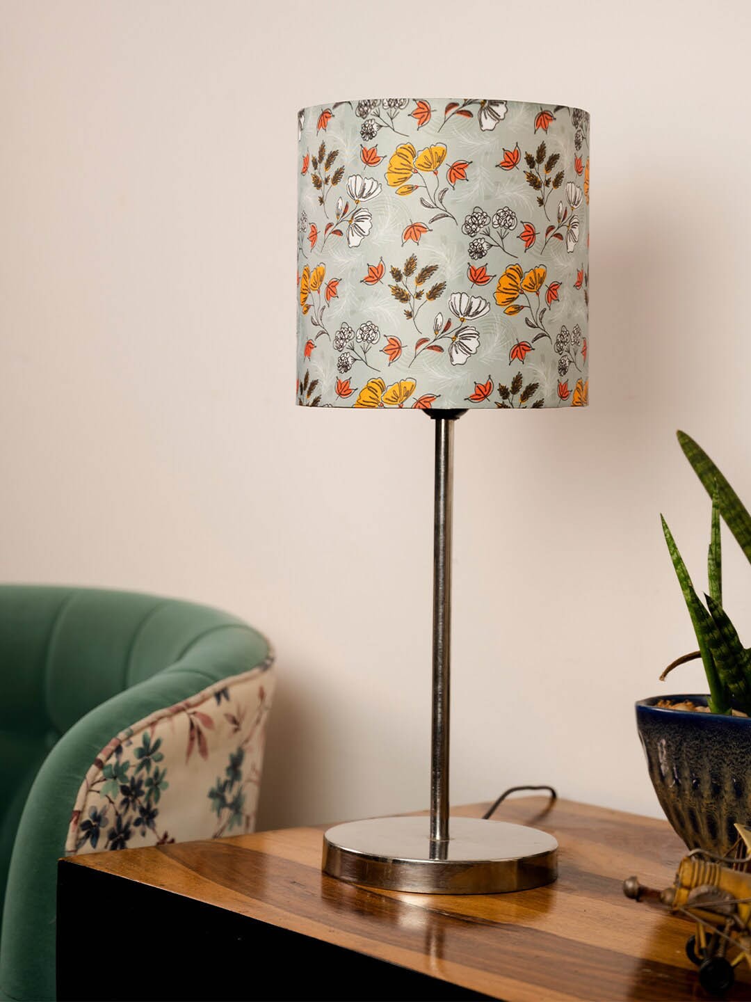 

green girgit Grey Printed Metal Table Lamps, Multi