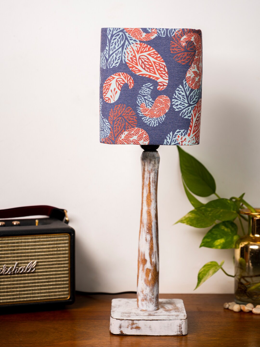 

green girgit Blue & Orange Colored Printed Table Lampwith Colorful Ambee shade