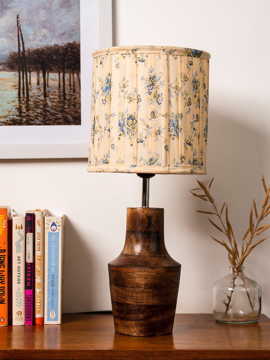 

green girgit Beige Printed Pleated Table Lamp