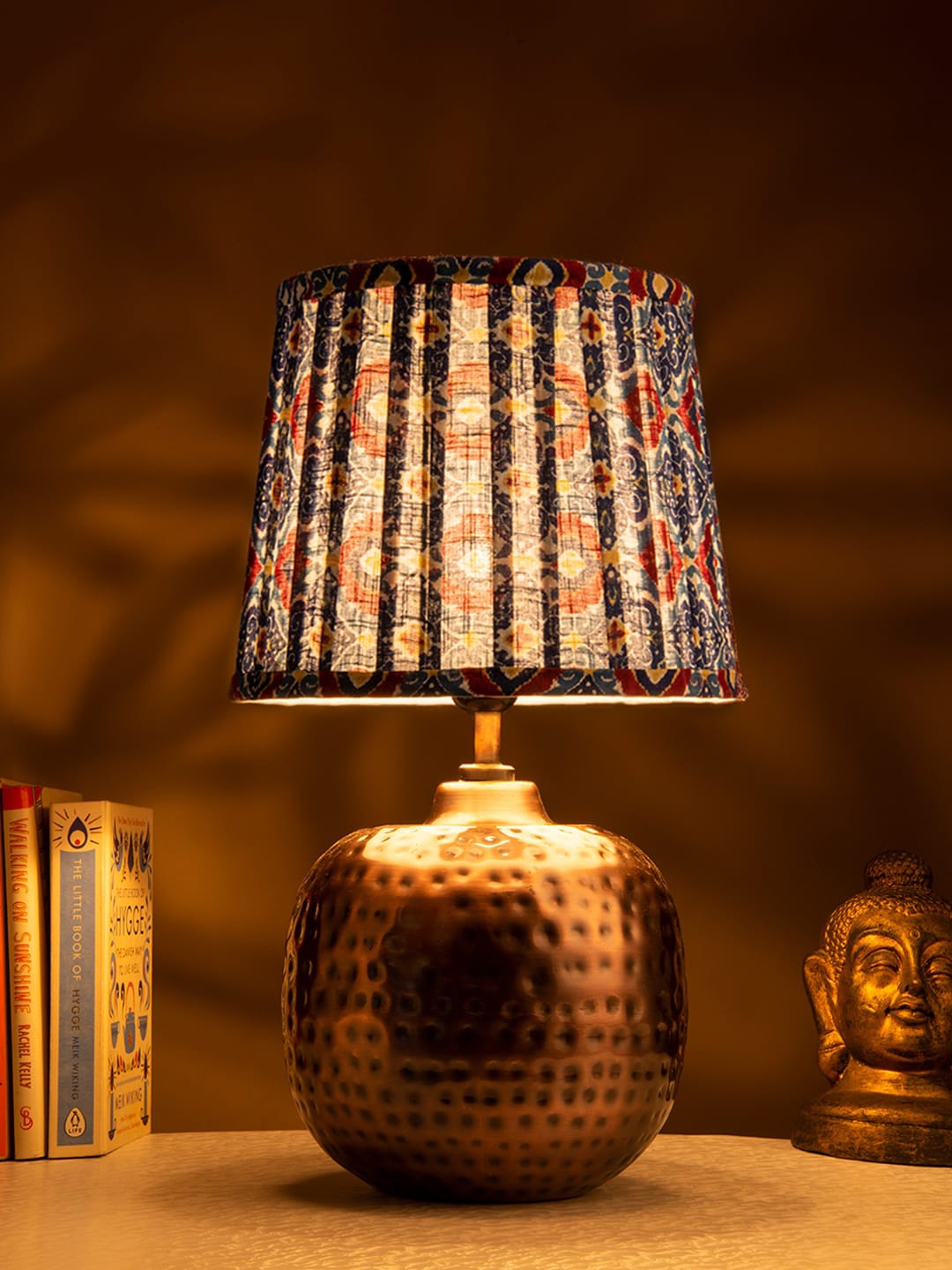 

green girgit Blue & Bronze Printed Table Lamps With Shade