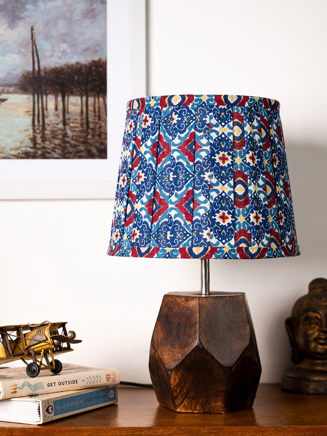 

green girgit Blue Printed Wooden Table Lamps