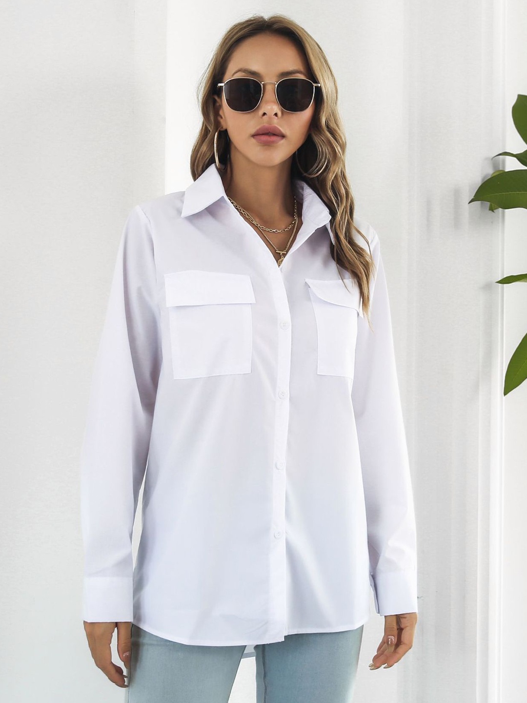 

StyleCast Women White Semi Sheer Casual Shirt