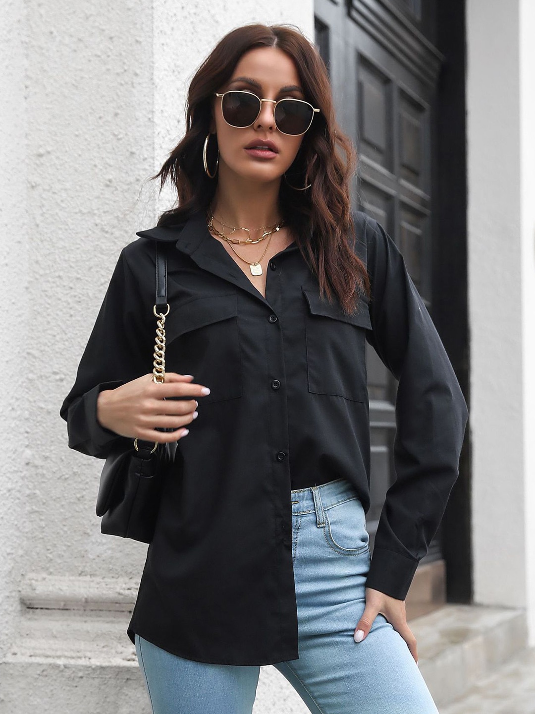 

StyleCast Women Black Solid Shirt Style Top