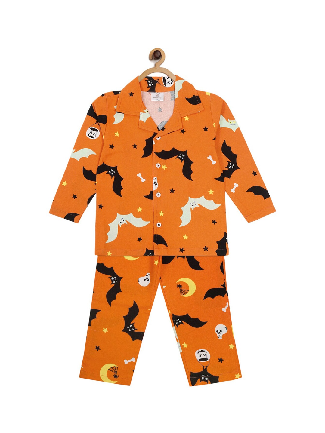 

Hippodrome Unisex Kids Orange & Black Halloween Printed Flannel Night suit