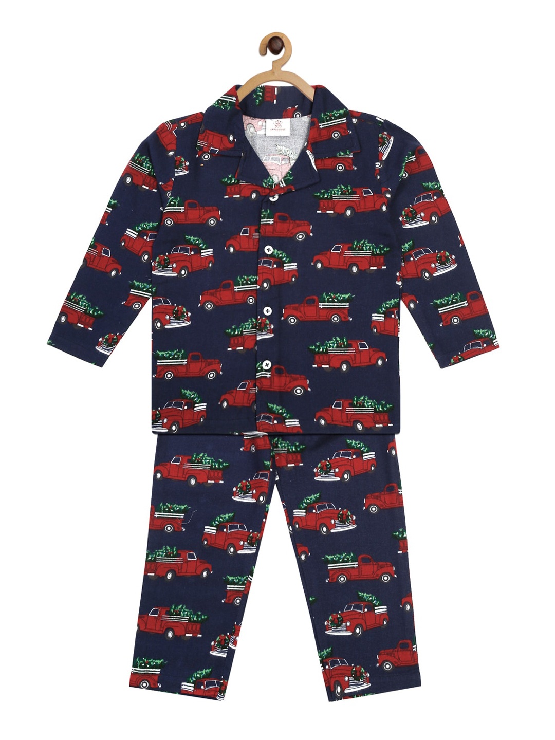 

Hippodrome Kids Navy Blue & Red Christmas Vintage Car Printed Night suit