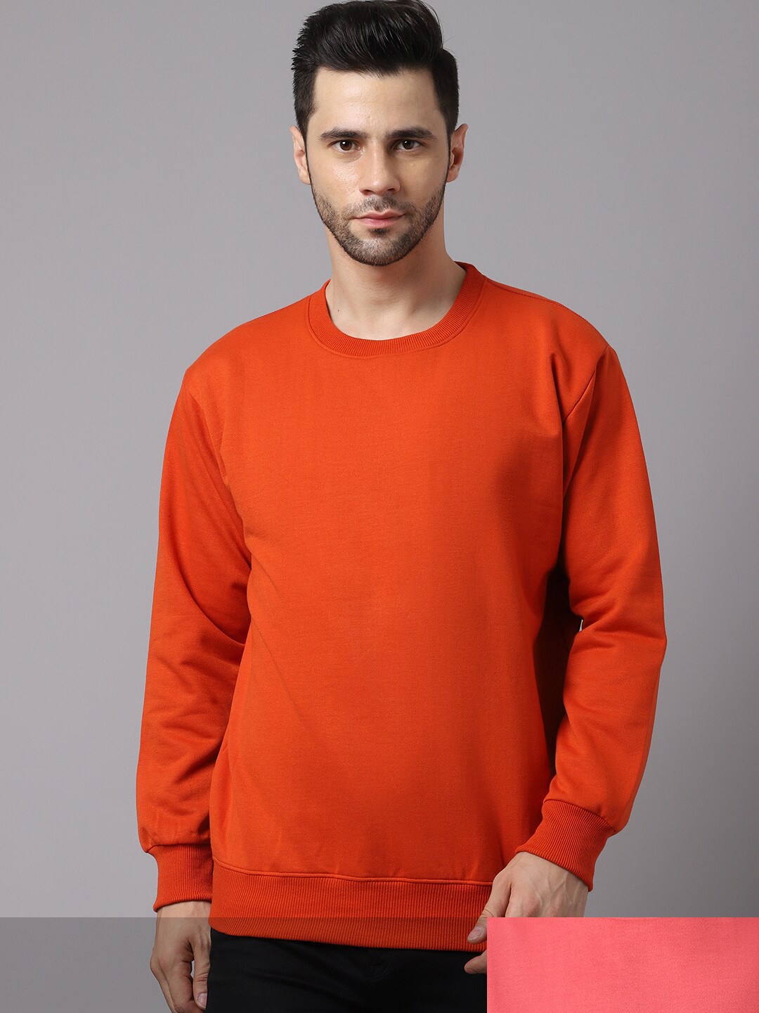 

VIMAL JONNEY Men Pack of 2 Red & Pink Solid Fleece Sweatshirt