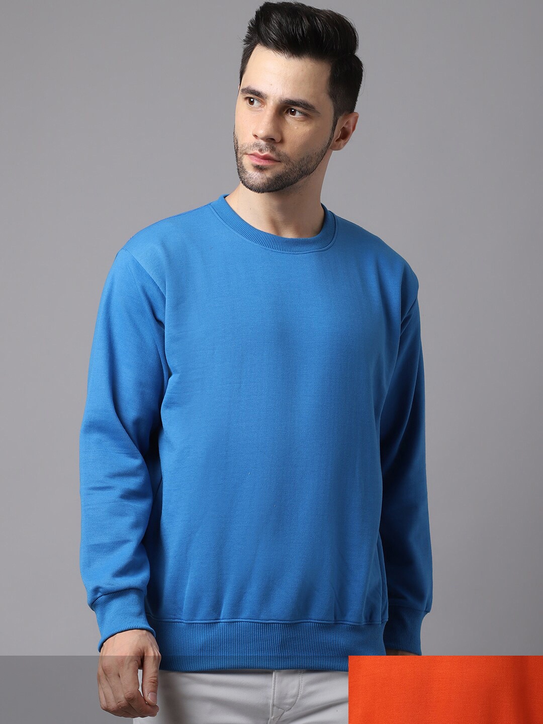 

VIMAL JONNEY Men Blue & Rust Pack Of 2 Fleece Sweatshirt