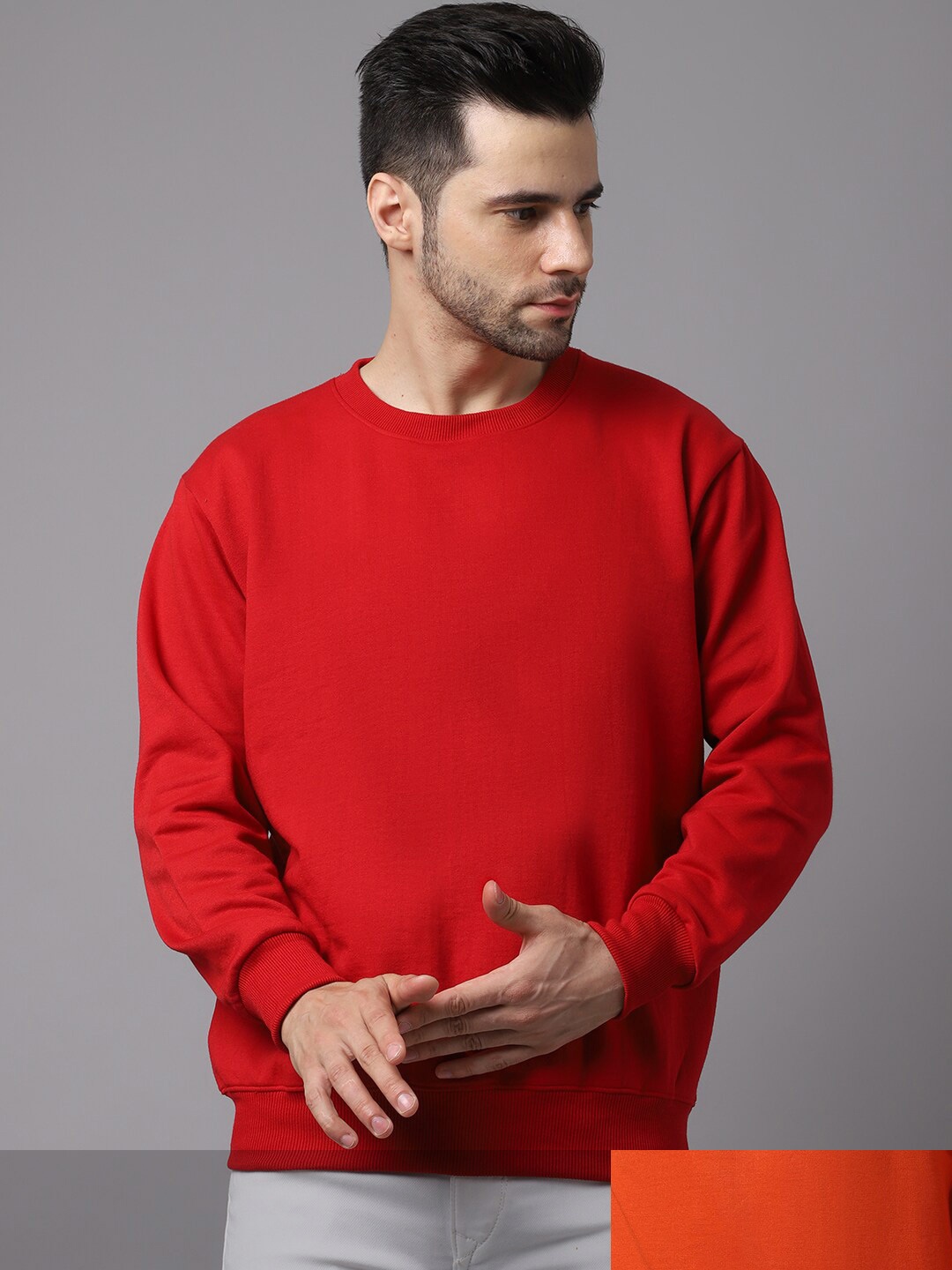 

VIMAL JONNEY Men Red Solid Round Neck Sweatshirt