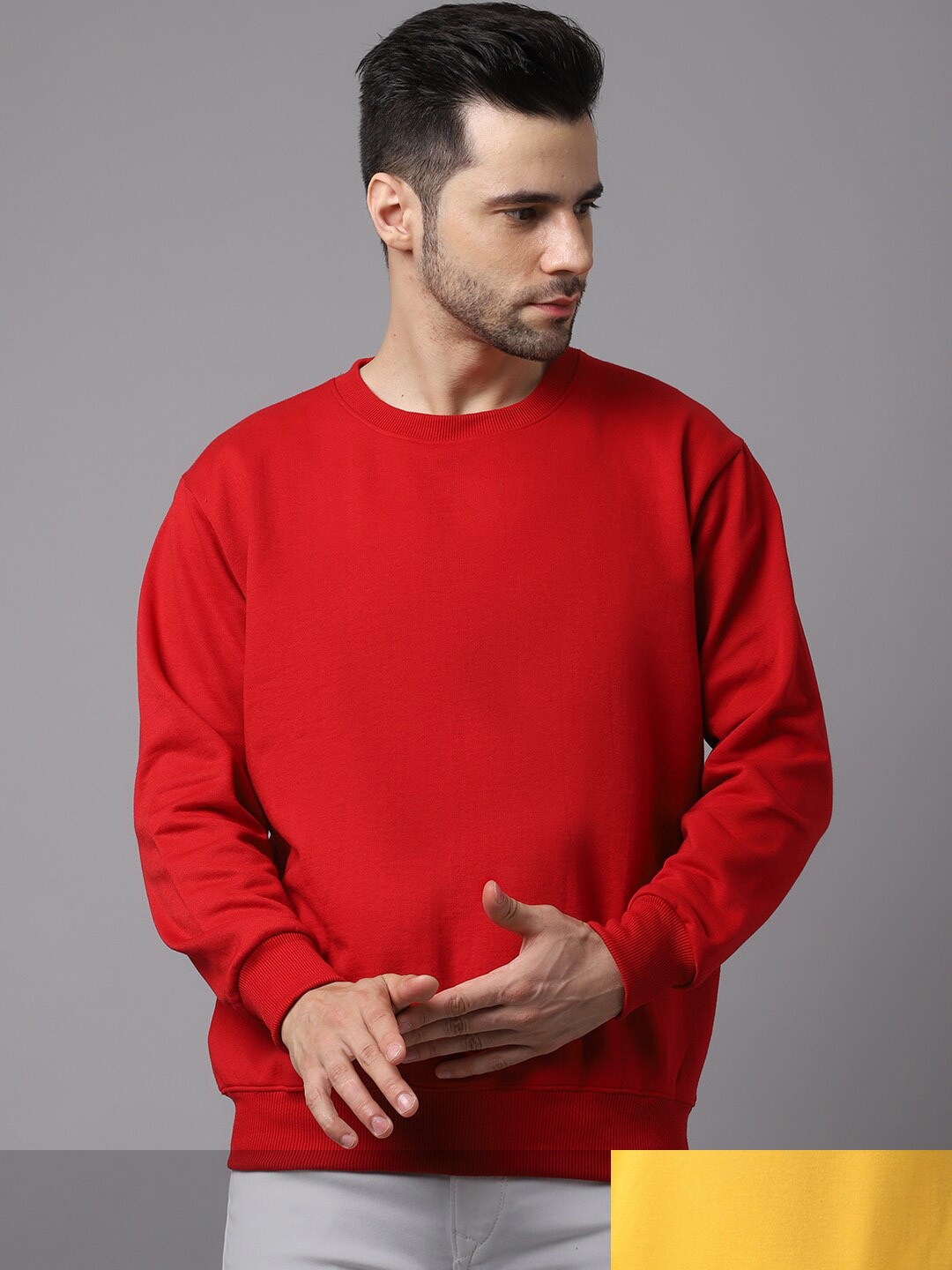

MACK JONNEY Men Pack of 2 Red & Yellow Solid Fleece Sweatshirt