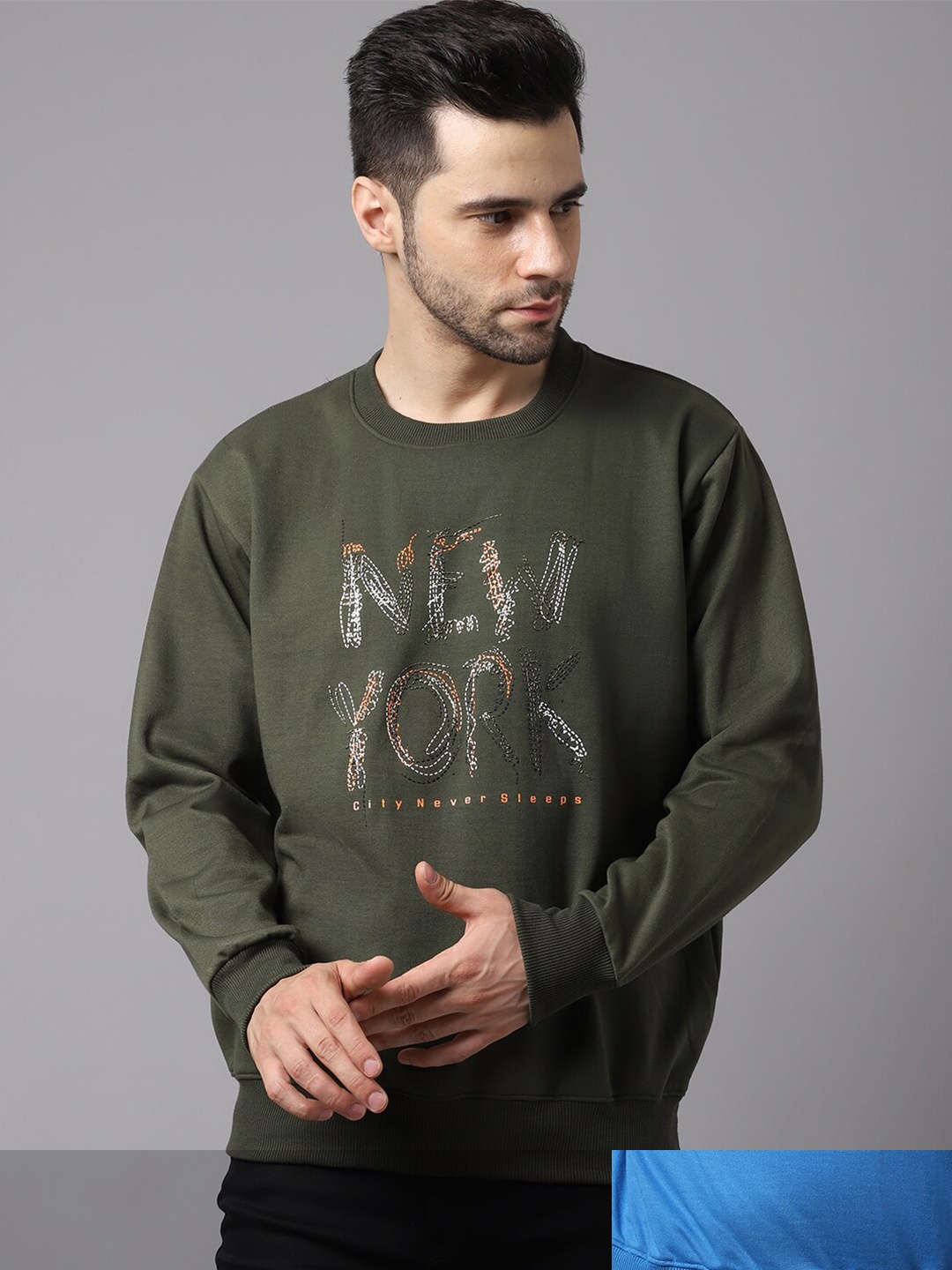 

MACK JONNEY Men Pack Of 2 Olive Green Printed Sweatshirt