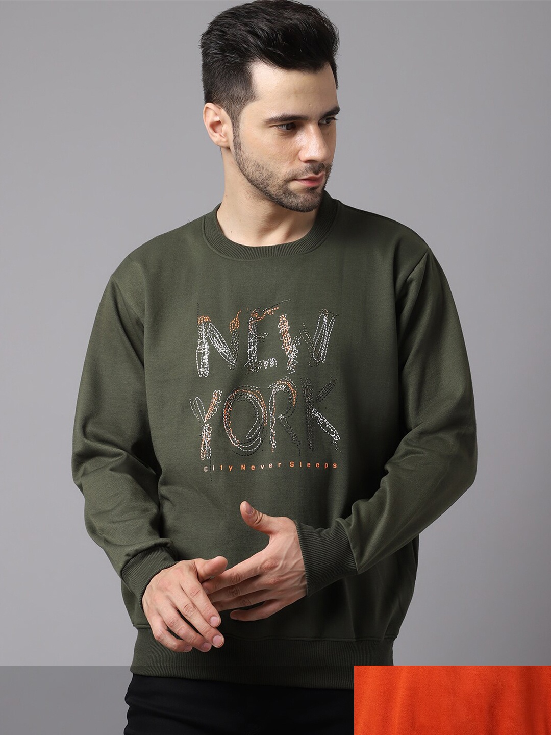 

MACK JONNEY Men Olive Green Printed Round Neck Sweatshirt