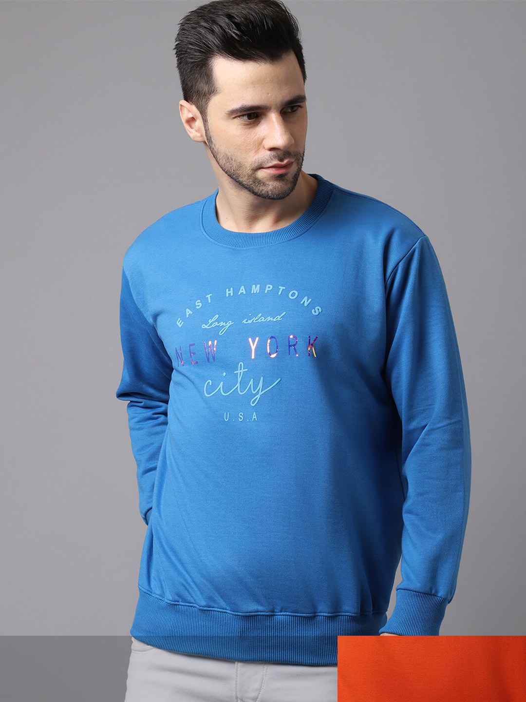 

VIMAL JONNEY Men Pack Of 2 Blue & Rust Printed Fleece Sweatshirt