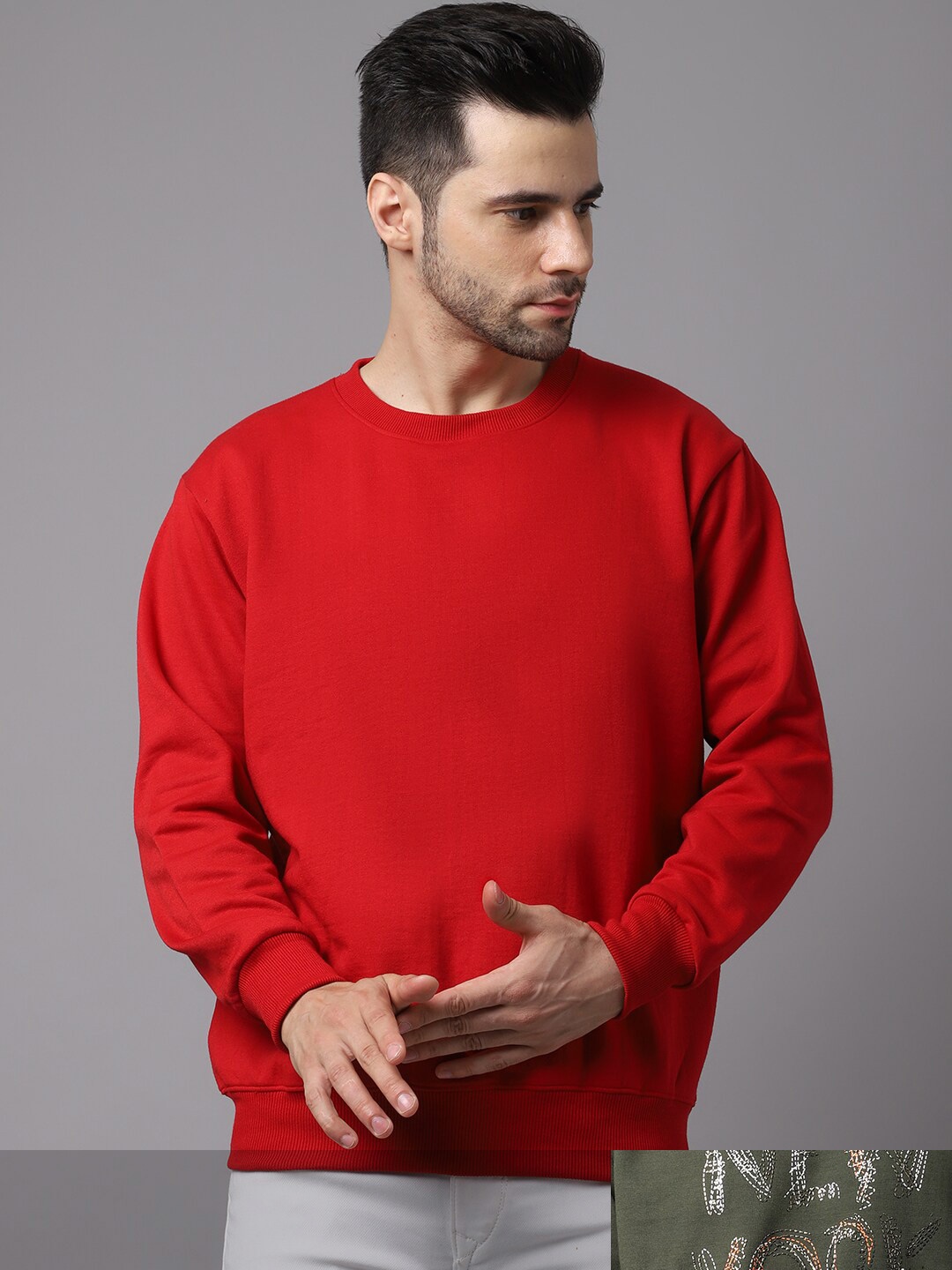 

MACK JONNEY Men Pack Of 2 Red Solid Sweatshirt