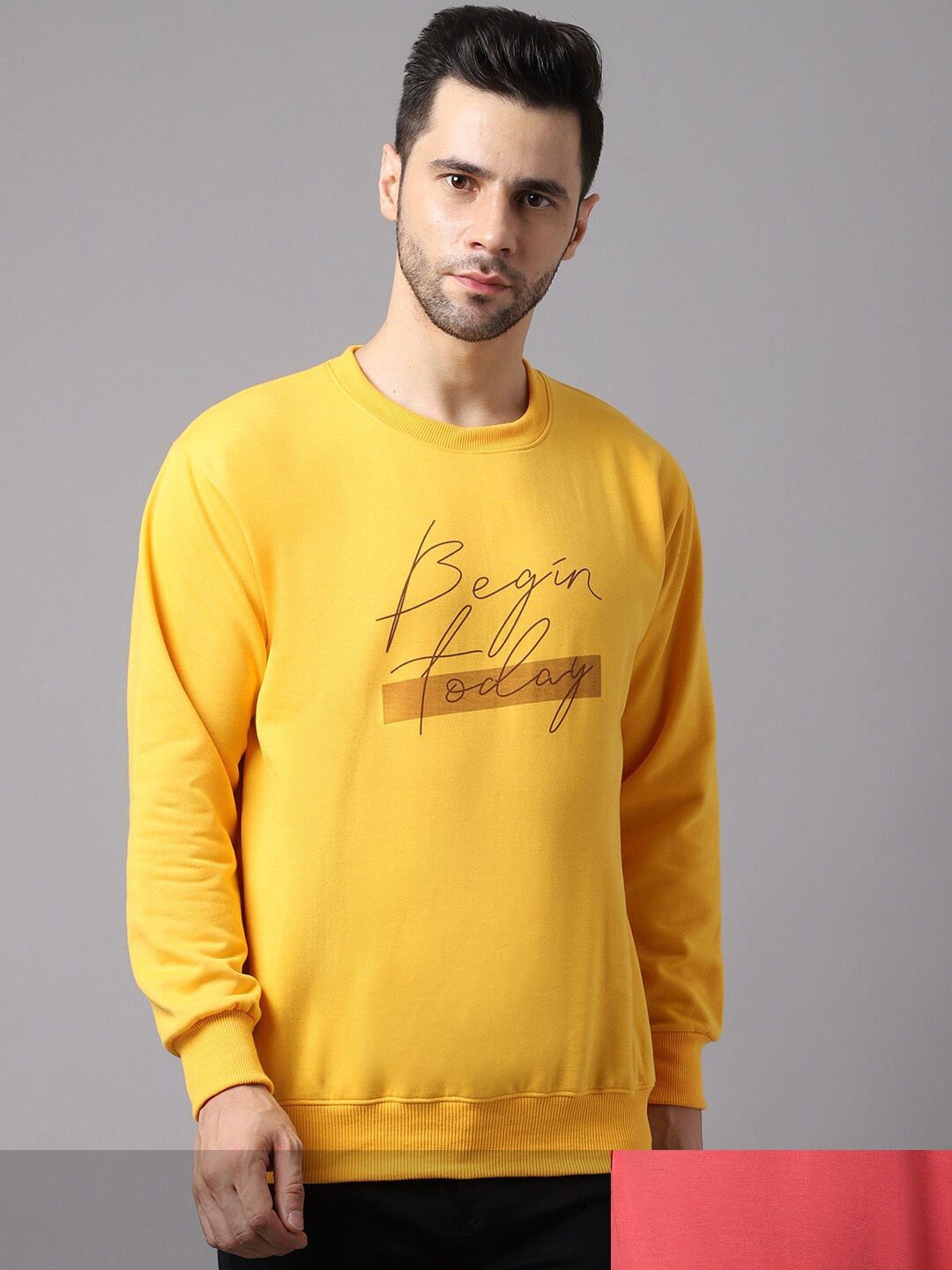 

MACK JONNEY Men Pack Of 2 Printed Round Neck Sweatshirt, Yellow
