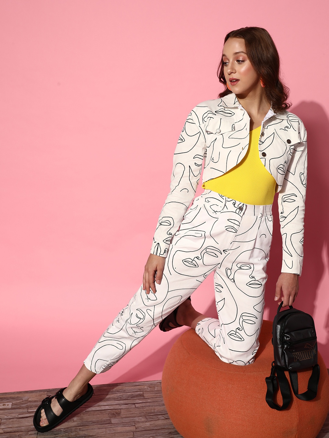 

SASSAFRAS Women White Abstract Kidult Kitsch Trousers
