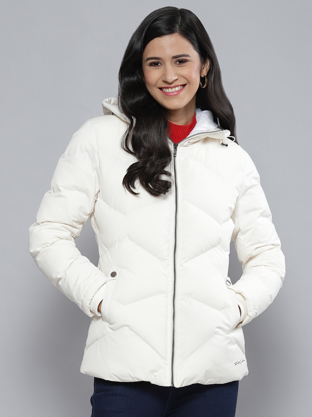 

Fort Collins Women Off White Solid Hooded Padded Jacket
