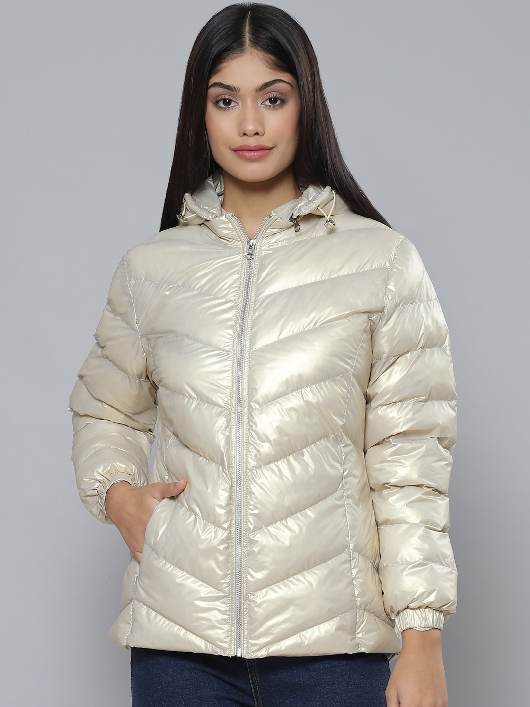 

Fort Collins Women Cream-Coloured Solid Padded Jacket