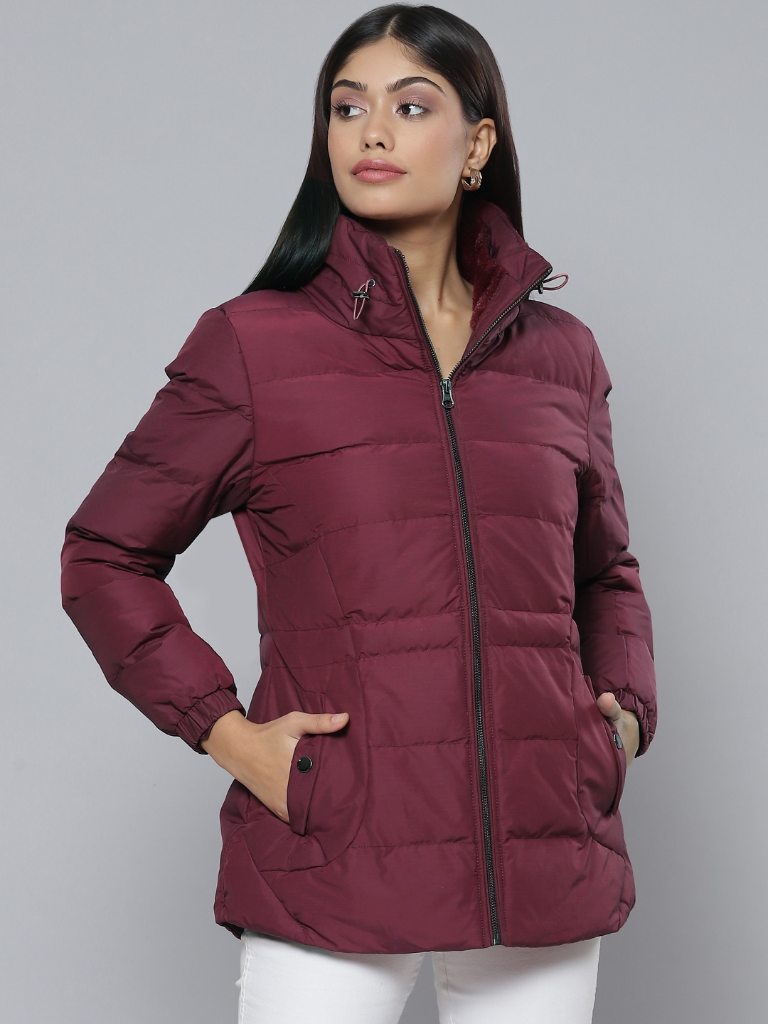 

Fort Collins Women Maroon Solid Longline Padded Jacket