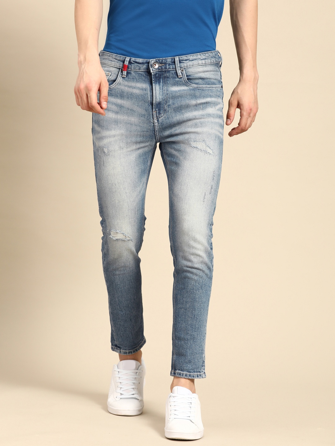United Colors of Benetton Men Faded Low-Rise Regular Fit Jeans, Blue