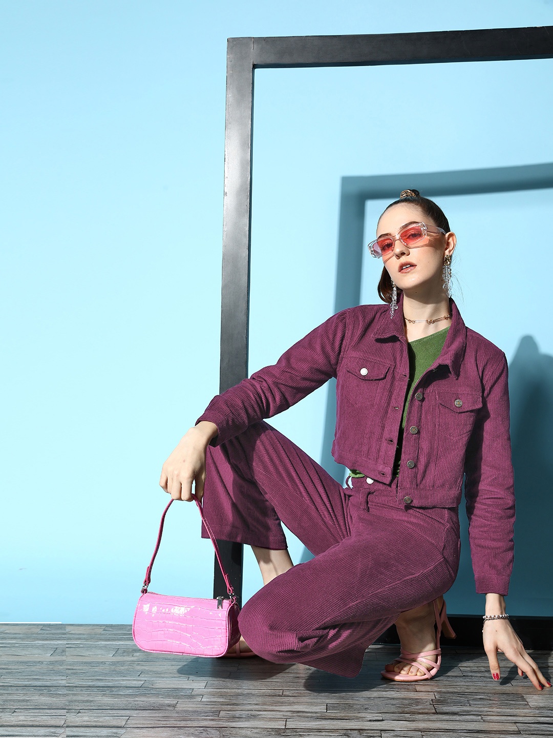 

SASSAFRAS Women Purple Solid Corduroy Trousers
