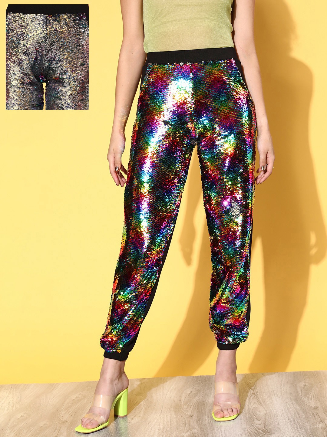 

SASSAFRAS Women Multi-Coloured Solid Metallic Sheen Trousers