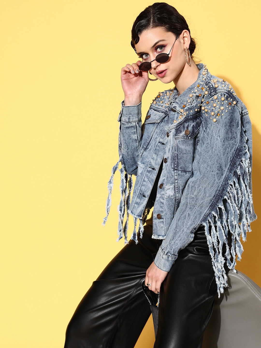 

SASSAFRAS Women Gorgeous Blue Washed Crafted Denim Jacket