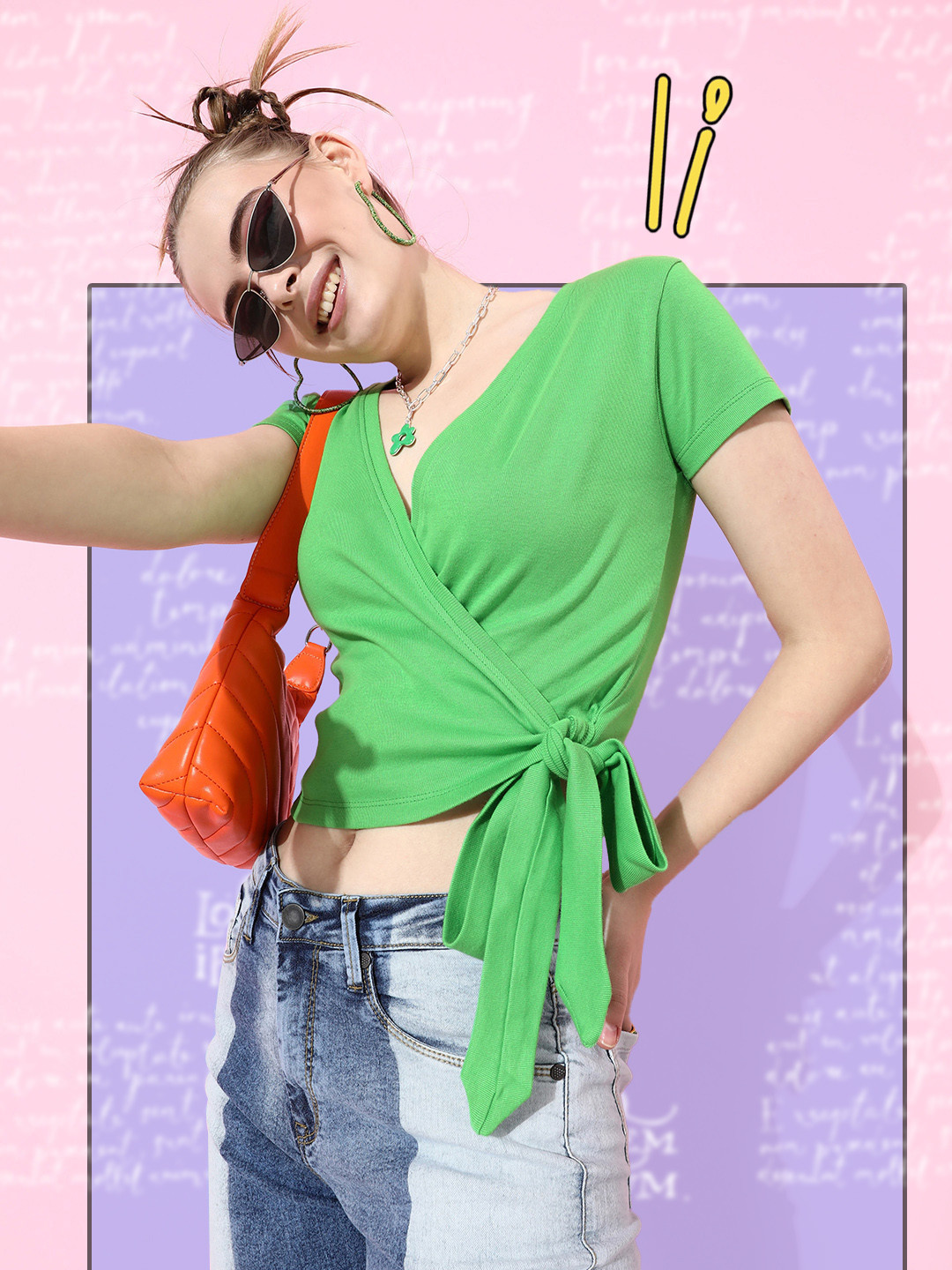 

Harvard Pure Cotton Wrap Crop Top, Green