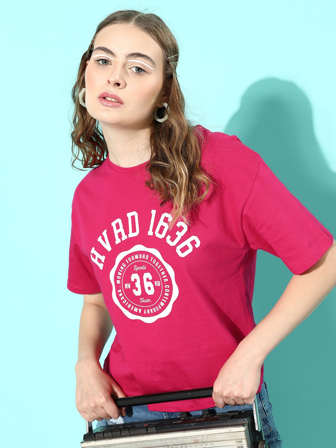 

Harvard Women Brand Logo Printed Pure Cotton T-shirt, Pink