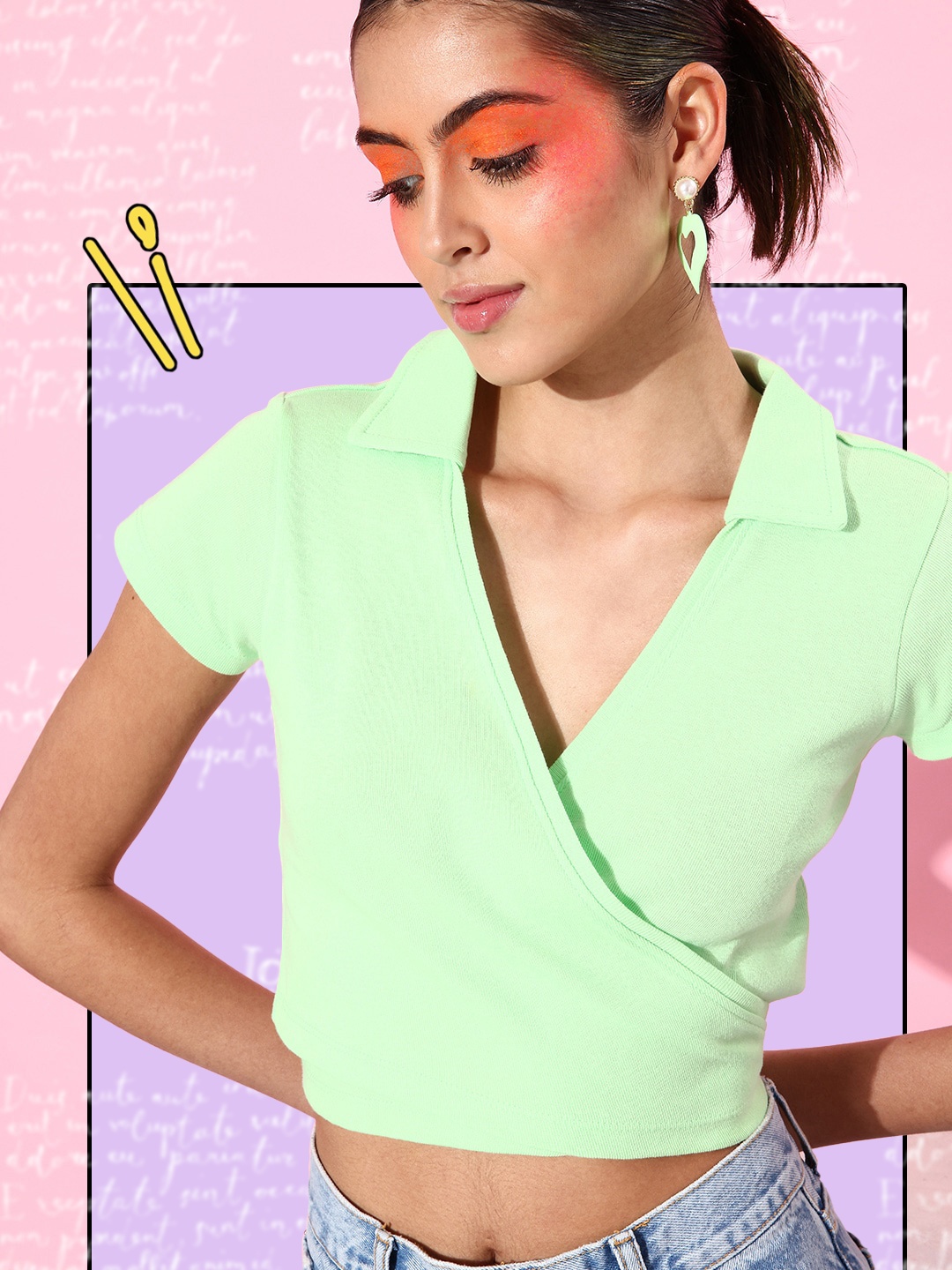 

Harvard Pure Cotton Wrap Crop Top, Green