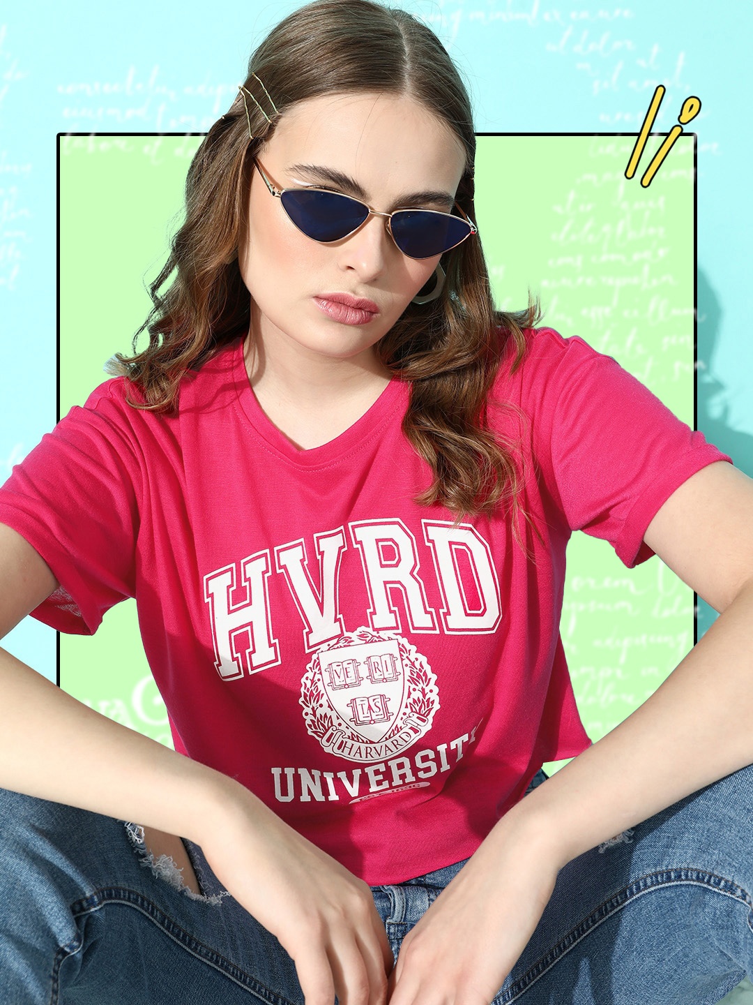 

Harvard Women Brand Logo Printed Pure Cotton Cropped T-shirt, Pink