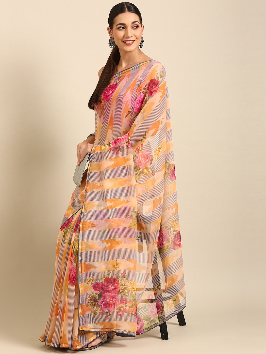 

Pothys Woman Floral Pure Chiffon Saree, Multi